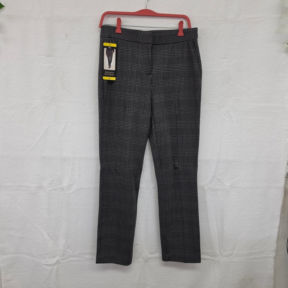 *NWT* Banana Republic Womens 6 Glen Plaid Slim Ankle Pants Gray Black Side Zip